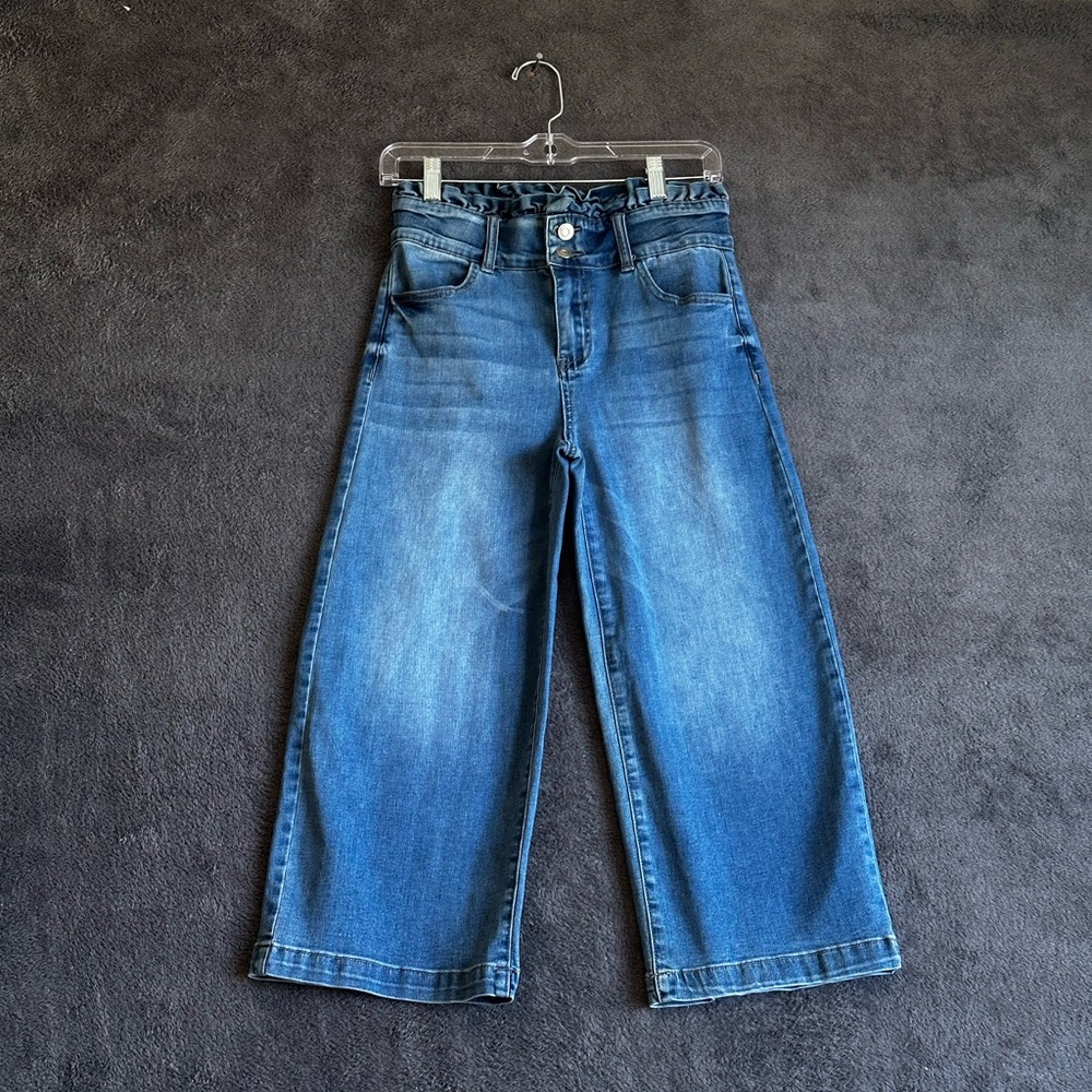 Ashley Mason Juniors Denim Capri Ruffle Waistband Stretchy Pants SZ Small - Picture 1 of 10